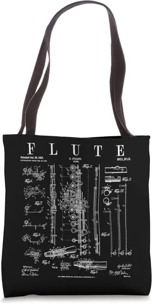 Flute Vintage Patent Flutist Flautist Drawing Print Tote Bag