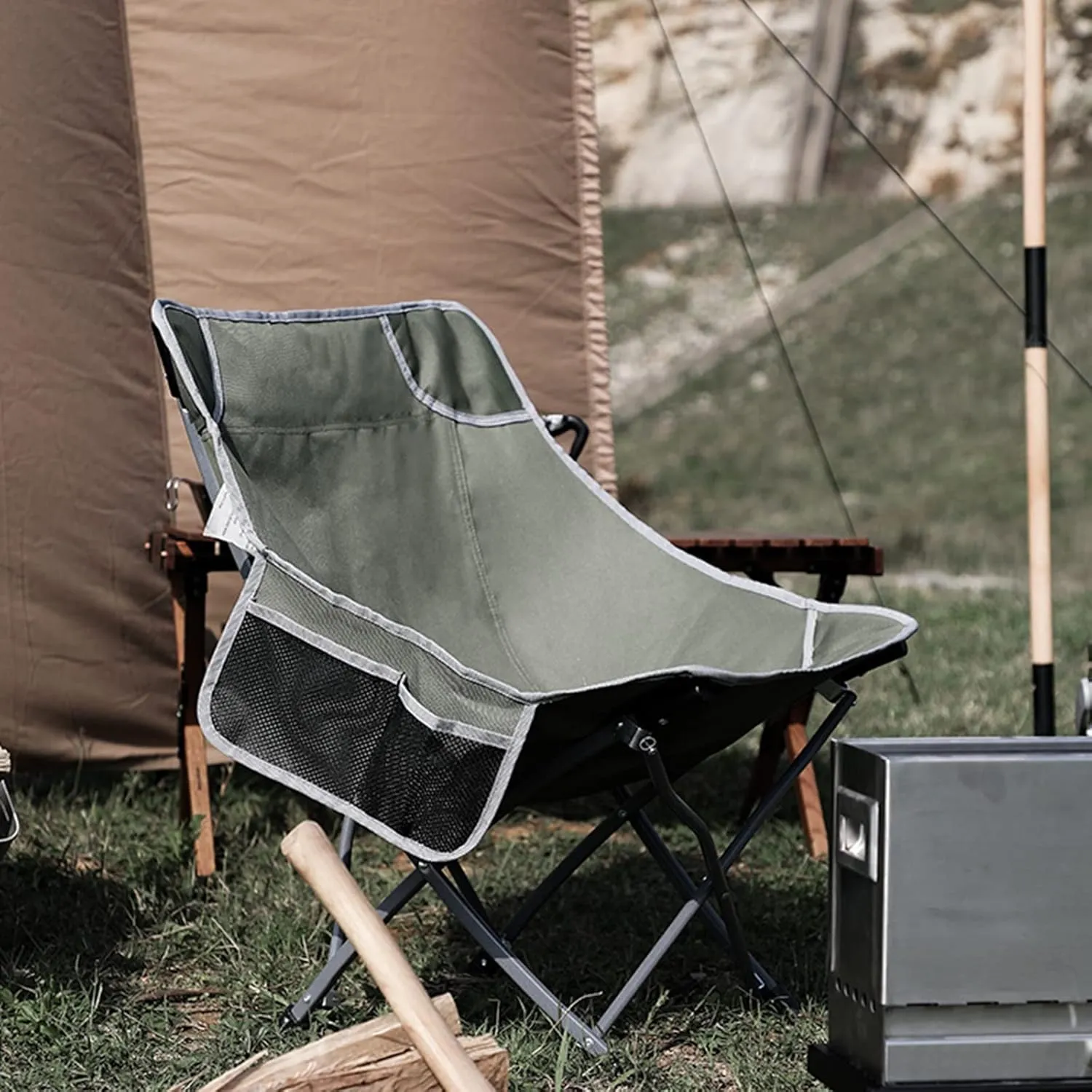 Folding air Ultralight Outdoor, Lazy Moon air, Portable Fishing air with Backrest Stool, Camping Recliner (Color : Desert Yellow)