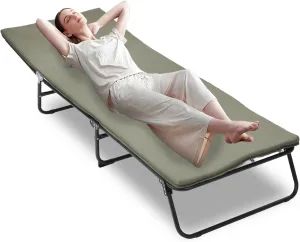 Folding Camping Cot with Mattress for Adults - 5 Position Adjustable Sleeping Cot Heavy Duty 550 lb Capacity & 1200 D Layer Oxford for Outdoor, Tent, RV, Home Guest (Green)