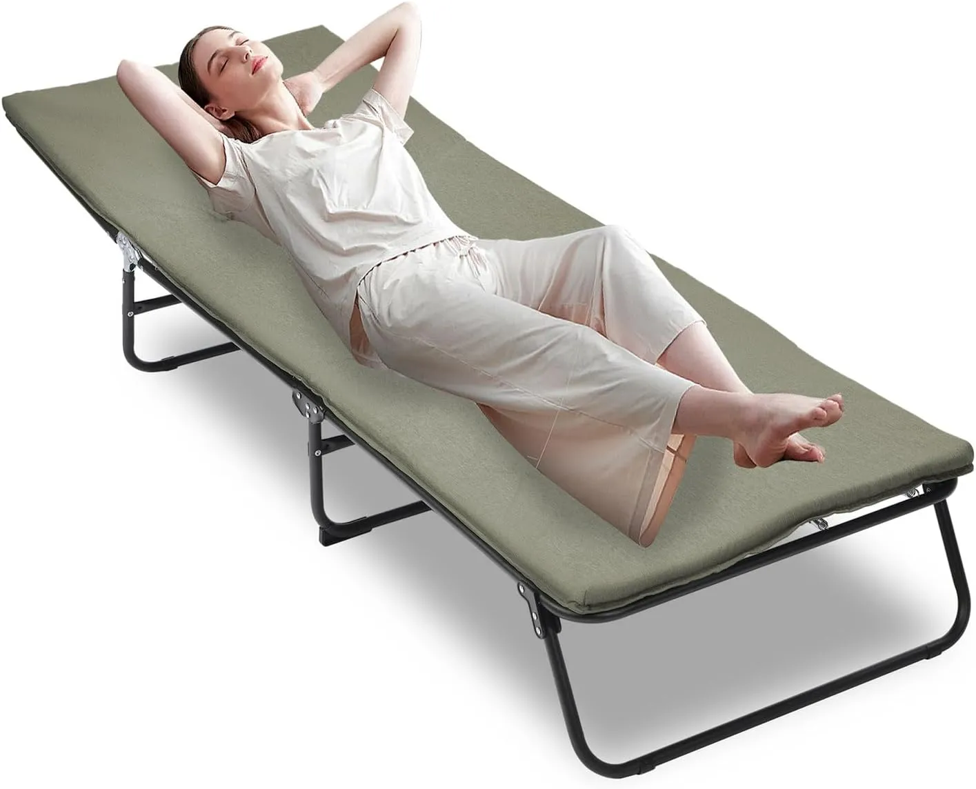 Folding Camping Cot with Mattress for Adults - 5 Position Adjustable Sleeping Cot Heavy Duty 550 lb Capacity & 1200 D Layer Oxford for Outdoor, Tent, RV, Home Guest (Green)