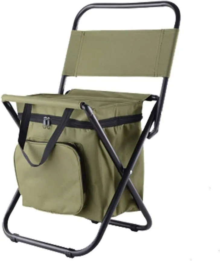Folding Fishing Chair Portable Backpack Camping Chair Green Outdoor Foldable Stool with Thermos Function Bag for Camping, Fishing, Painting, Beach, Travelling, BBQ