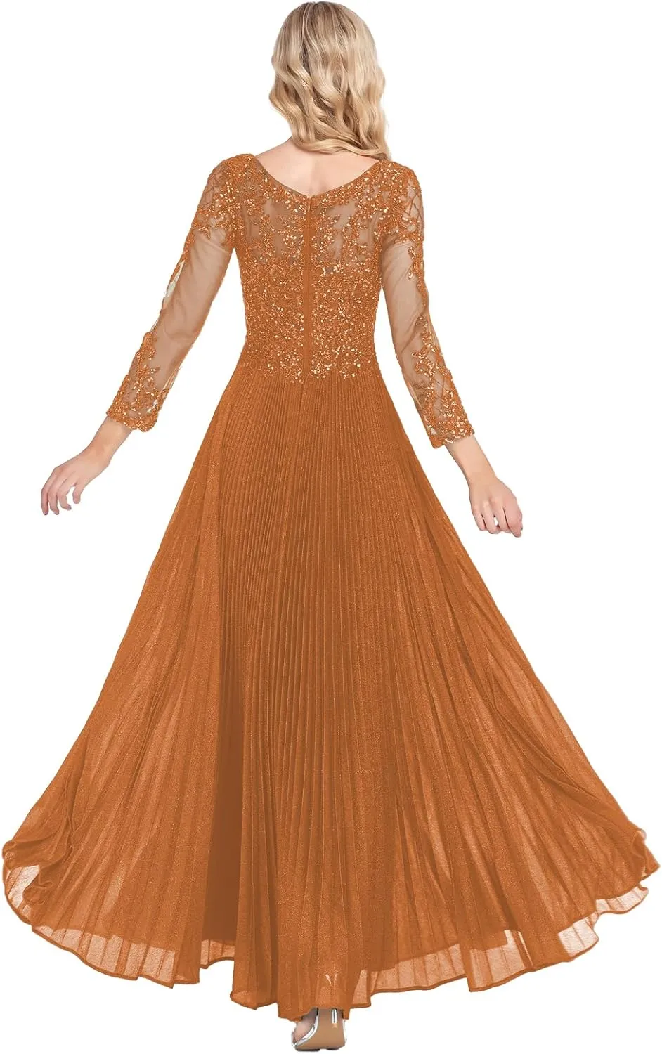 ForElise Mother of The Bride Dresses for Wedding 3/4 Sleeve Lace Appliques Long Formal Evening Dress