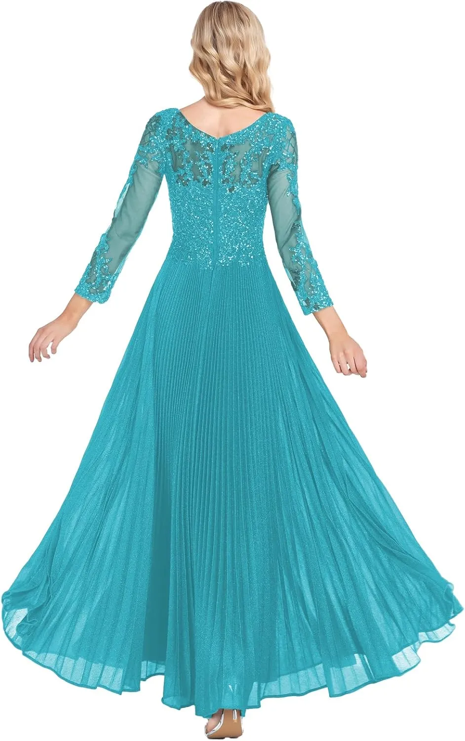 ForElise Mother of The Bride Dresses for Wedding 3/4 Sleeve Lace Appliques Long Formal Evening Dress
