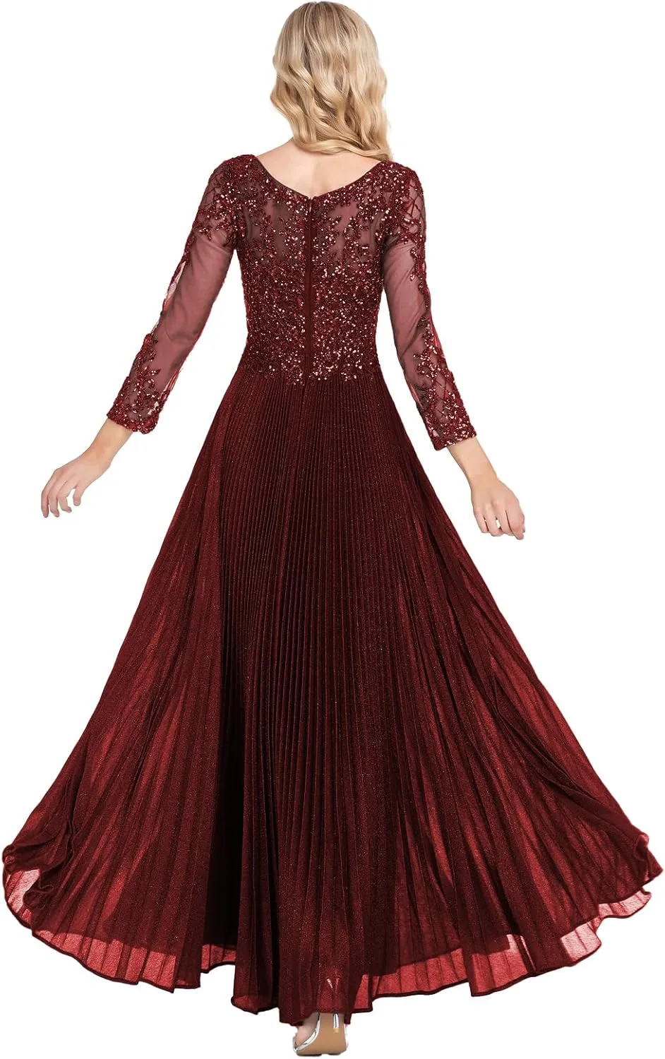 ForElise Mother of The Bride Dresses for Wedding 3/4 Sleeve Lace Appliques Long Formal Evening Dress