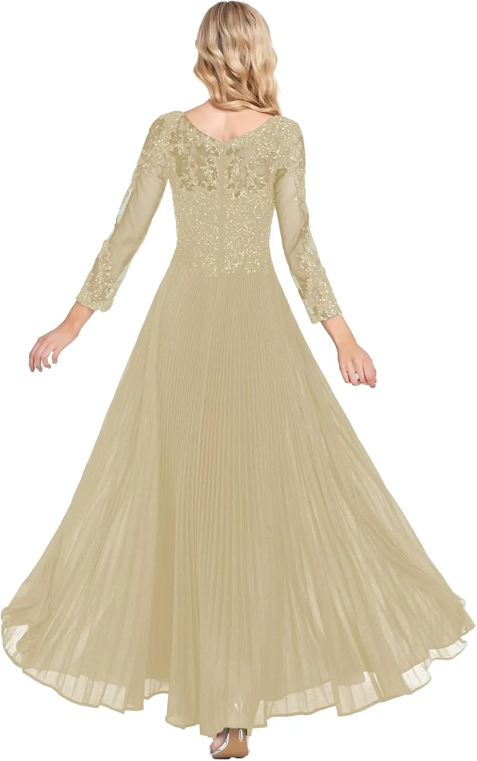 ForElise Mother of The Bride Dresses for Wedding 3/4 Sleeve Lace Appliques Long Formal Evening Dress