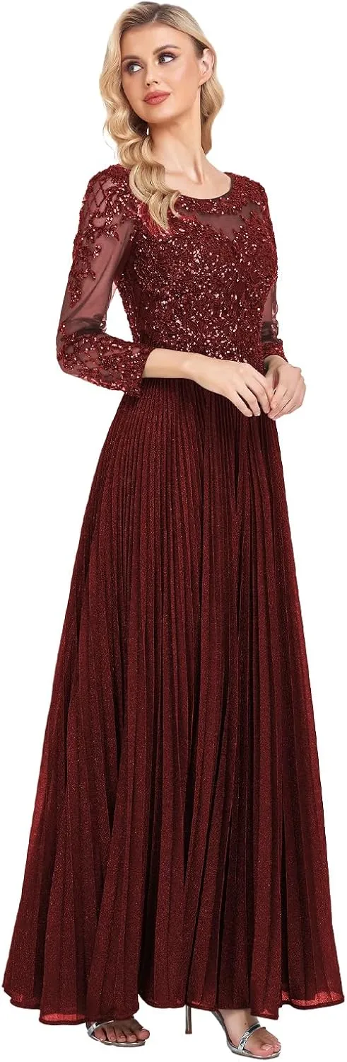 ForElise Mother of The Bride Dresses for Wedding 3/4 Sleeve Lace Appliques Long Formal Evening Dress