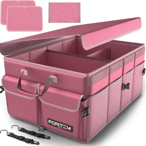 FORTEM Car Trunk Organizer, Collapsible Multi Compartment SUV Organizer, Foldable Storage for Car Accessories for Women Men, 600D Oxford, Non Slip Bottom, Securing Straps, Soft Cover (50L)