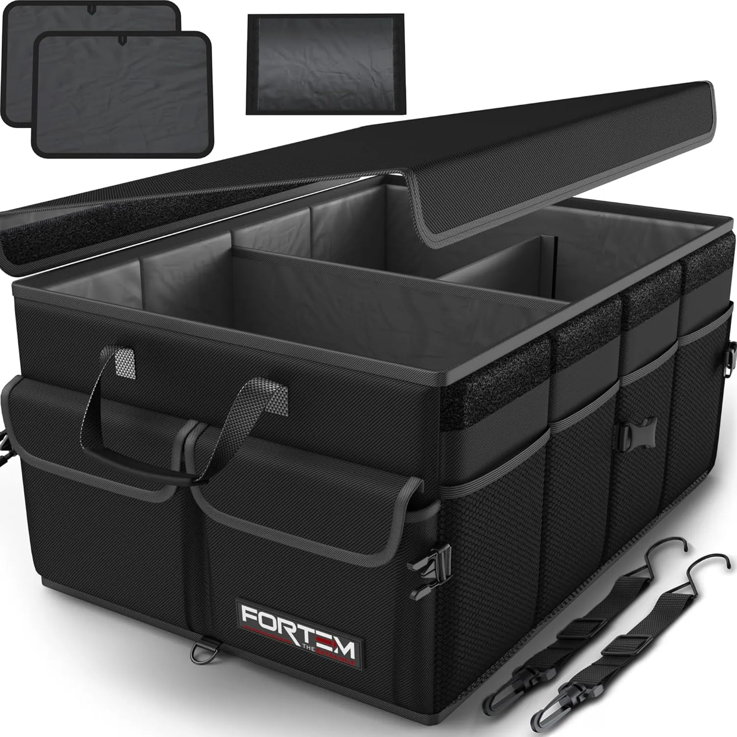 FORTEM Car Trunk Organizer, Collapsible Multi Compartment SUV Organizer, Foldable Storage for Car Accessories for Women Men, 600D Oxford, Non Slip Bottom, Securing Straps, Soft Cover (50L)