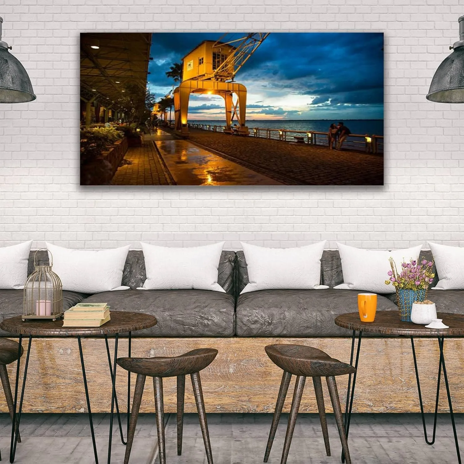 Framed Canvas Wall Art Print On Canvas Docks Station in Belm Par State Brazil Pictures Posters Artwork for Living Room Bedroom Ready to Hang Wall Decor 20X40
