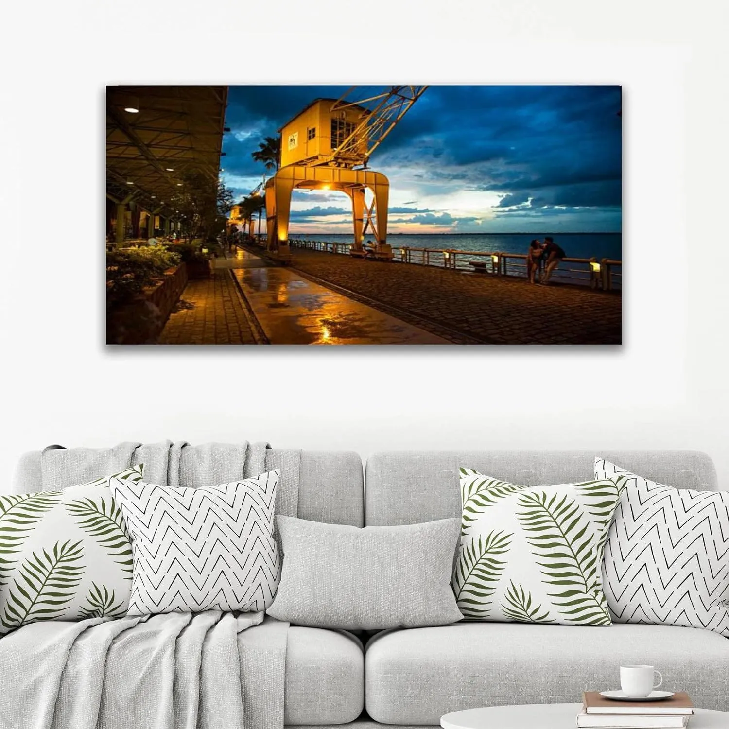 Framed Canvas Wall Art Print On Canvas Docks Station in Belm Par State Brazil Pictures Posters Artwork for Living Room Bedroom Ready to Hang Wall Decor 20X40