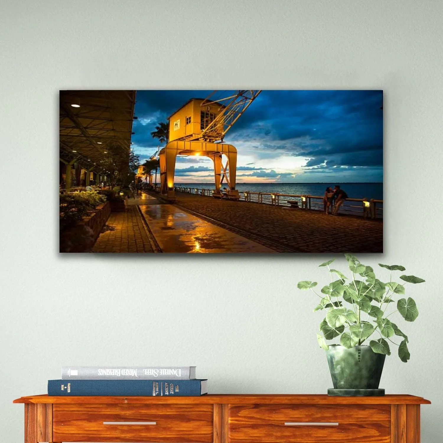 Framed Canvas Wall Art Print On Canvas Docks Station in Belm Par State Brazil Pictures Posters Artwork for Living Room Bedroom Ready to Hang Wall Decor 20X40