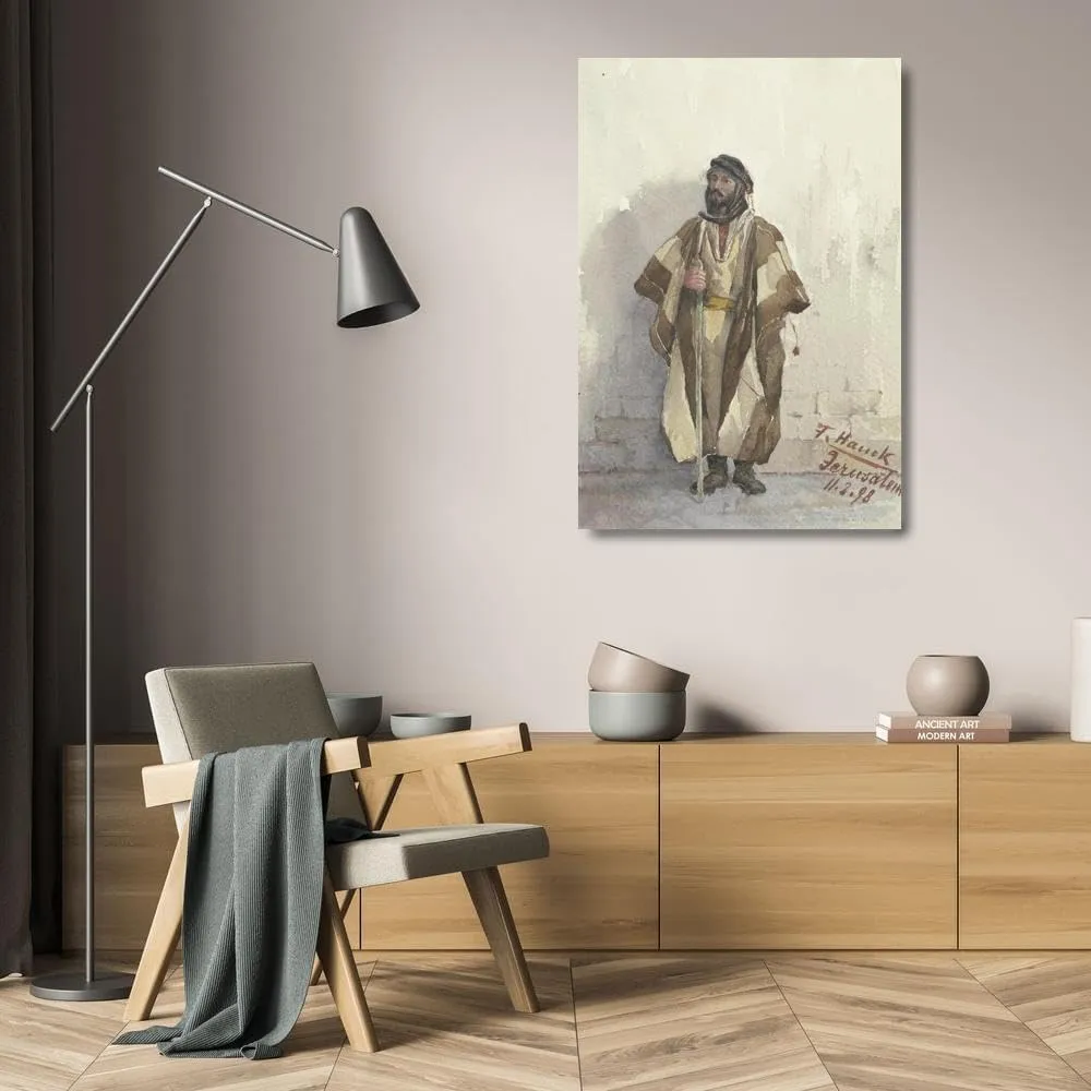 Fritz Hauck 18x24 Gallery Wrapped Canvas Museum Art Print Titled: Jew Standing at a Wall (1898)