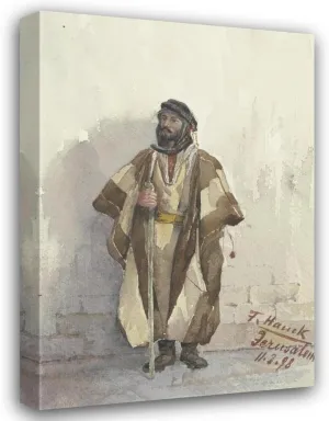 Fritz Hauck 18x24 Gallery Wrapped Canvas Museum Art Print Titled: Jew Standing at a Wall (1898)