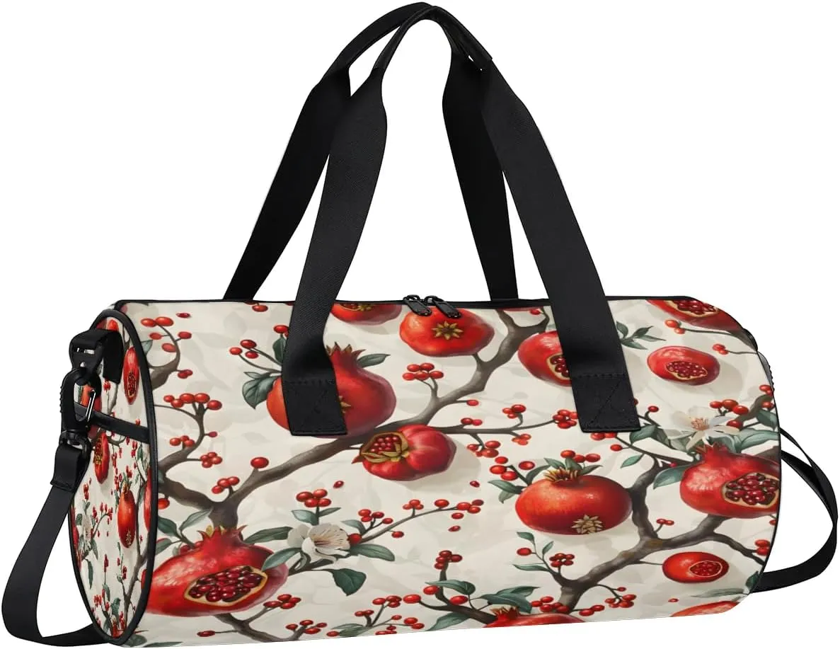 Fruit Pomegranate Branch Travel Gym Bag Waterproof Sport Dance Bag for Women Men Portable Gymnastics Duffel Bags Canvas Tote Carry on Handbag for Workout Overnight Weekender