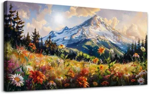 FUHAIHUA Large Framed Wall Decor For Living Room Canvas Wall Art For Office Farmhouse Wall Decorations For Bedroom Mountain Flower Landscape Paintings Modern Pictures Artwork Home Decor 24x48 In