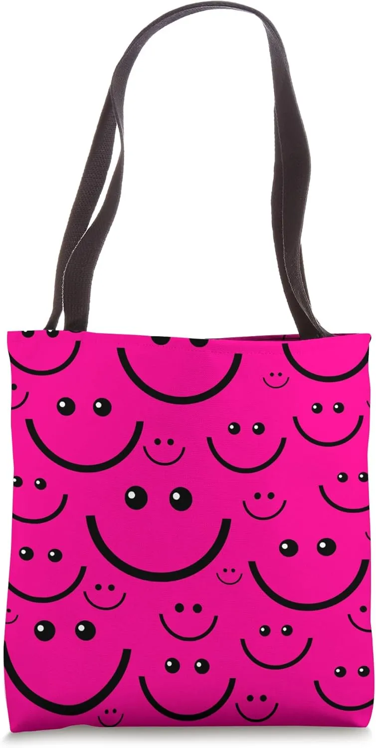 funny hot pink happy face pattern print retro vintage cute Tote Bag