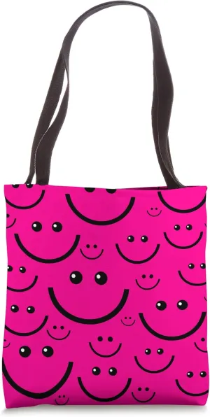 funny hot pink happy face pattern print retro vintage cute Tote Bag