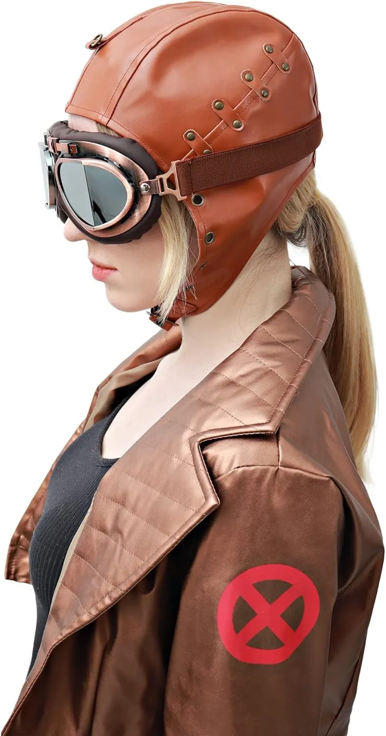 FURPHI Steampunk Aviator Hat with Ear Flaps PU Leather Vintage Cap for Women
