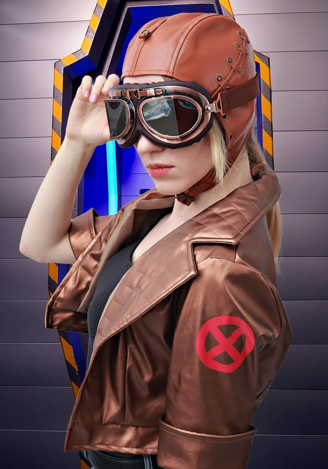 FURPHI Steampunk Aviator Hat with Ear Flaps PU Leather Vintage Cap for Women