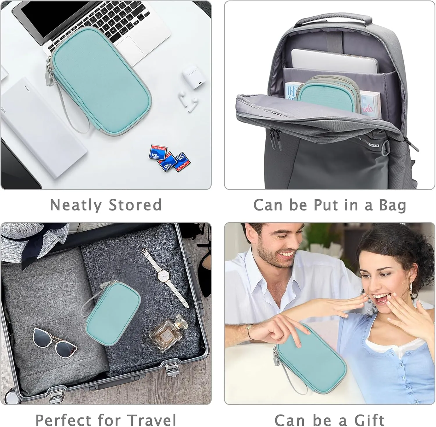FYY Electronic Organizer, Travel Cable Organizer Bag Pouch Electronic Accessories Carry Case Portable Waterproof Double Layers All-in-One Storage Bag for Cable, Charger, Phone, Earphone, Mint Green