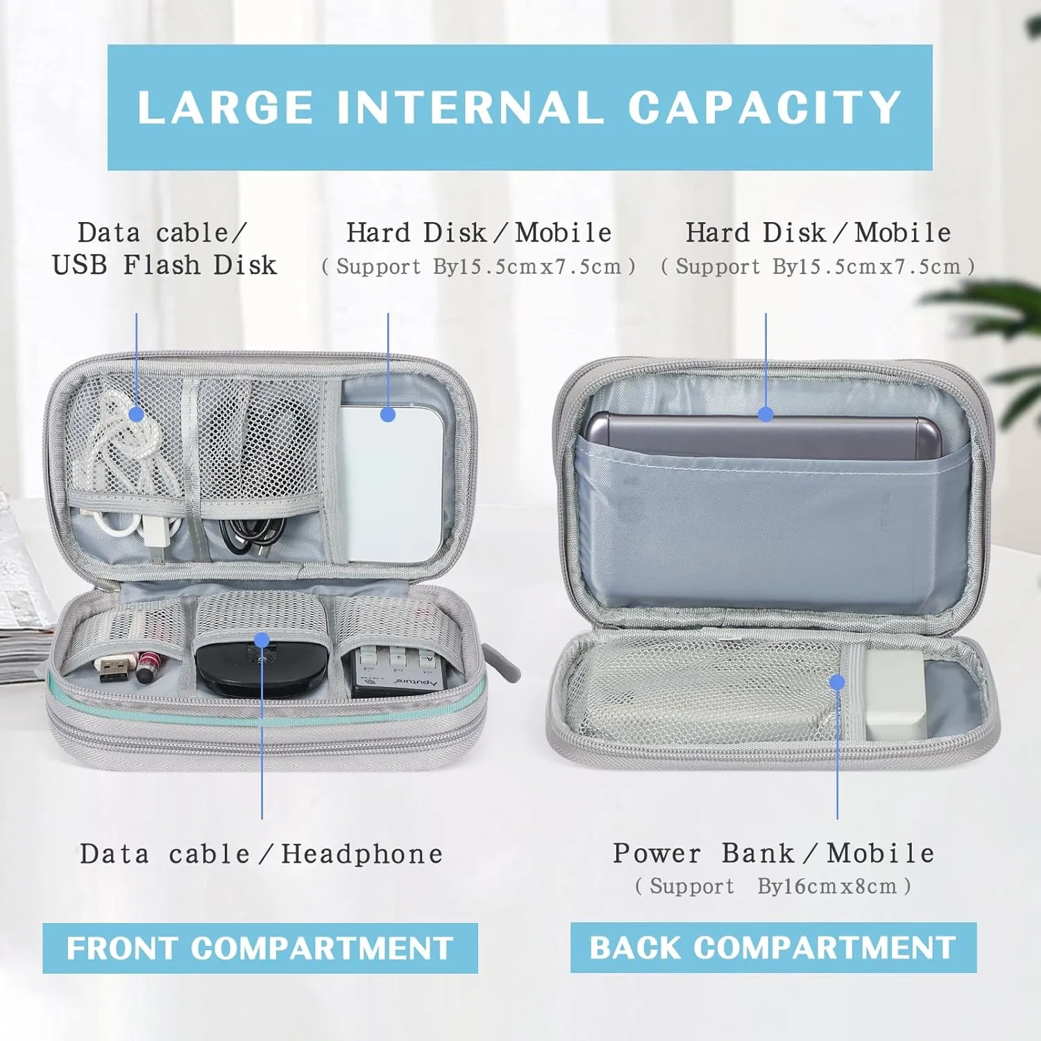 FYY Electronic Organizer, Travel Cable Organizer Bag Pouch Electronic Accessories Carry Case Portable Waterproof Double Layers All-in-One Storage Bag for Cable, Charger, Phone, Earphone, Mint Green