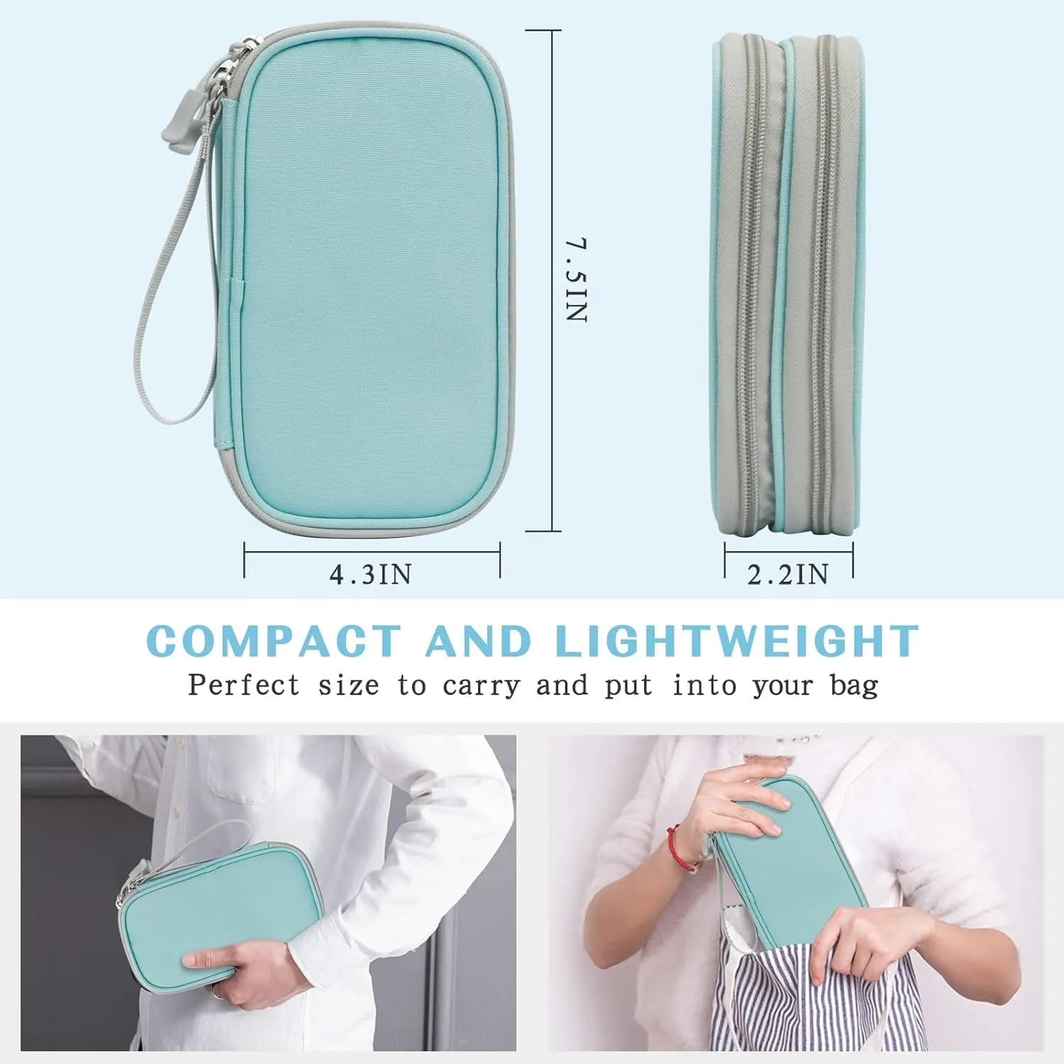 FYY Electronic Organizer, Travel Cable Organizer Bag Pouch Electronic Accessories Carry Case Portable Waterproof Double Layers All-in-One Storage Bag for Cable, Charger, Phone, Earphone, Mint Green
