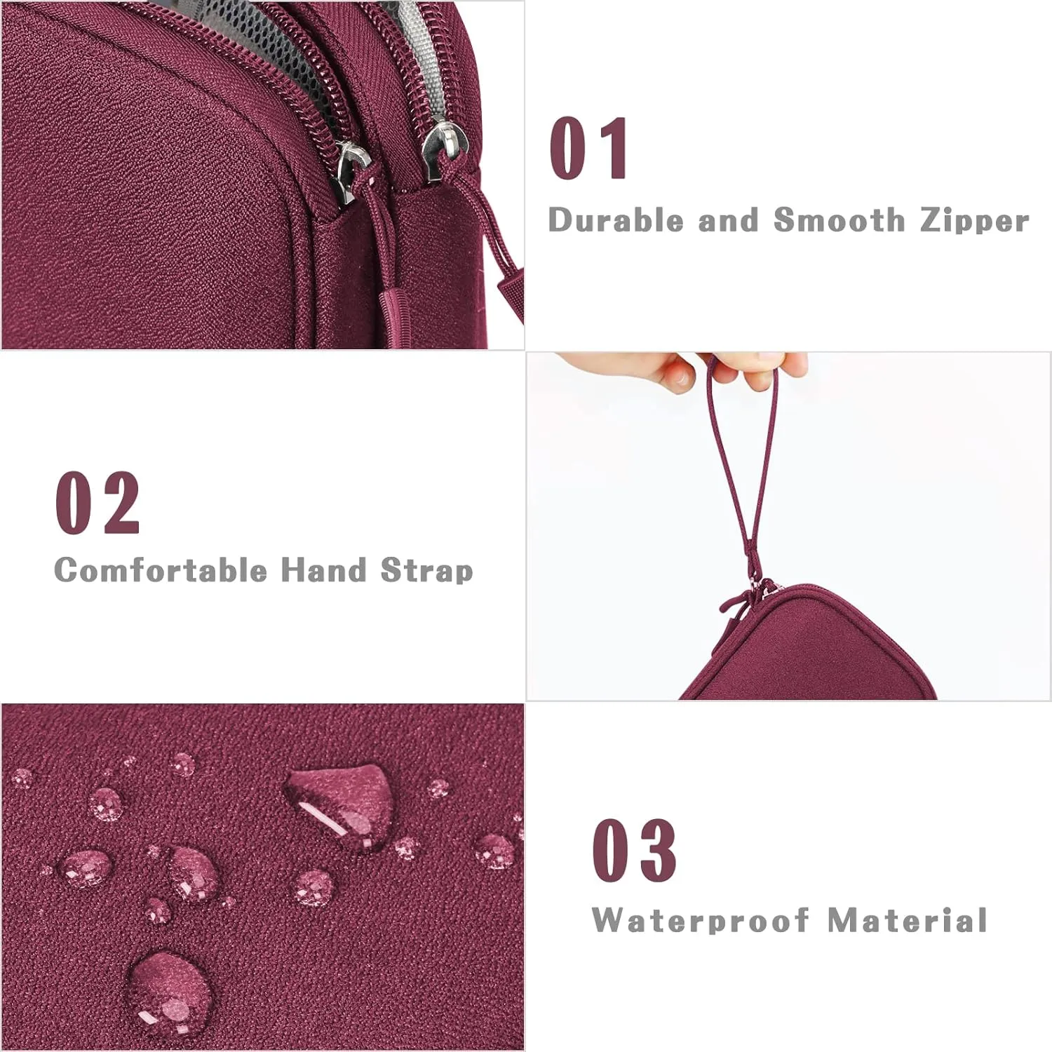 FYY Electronic Organizer, Travel Cable Organizer Bag Pouch Electronic Accessories Carry Case Portable Waterproof Double Layers Storage Bag for Cable, Charger, Phone, Earphone, Medium Size- Wine Red