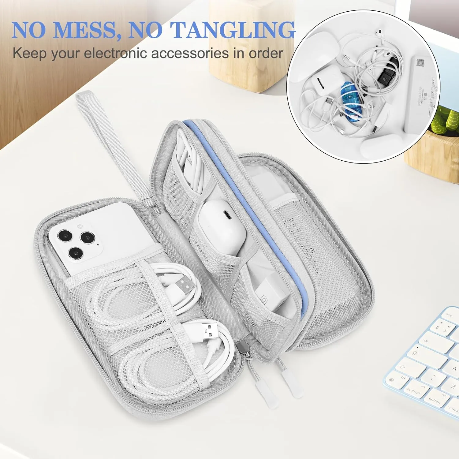 FYY Travel Cable Organizer Pouch Electronic Accessories Carry Case Portable Waterproof Double Layers All-in-One Storage Bag for Cord, Charger, Phone, Pattern Blue