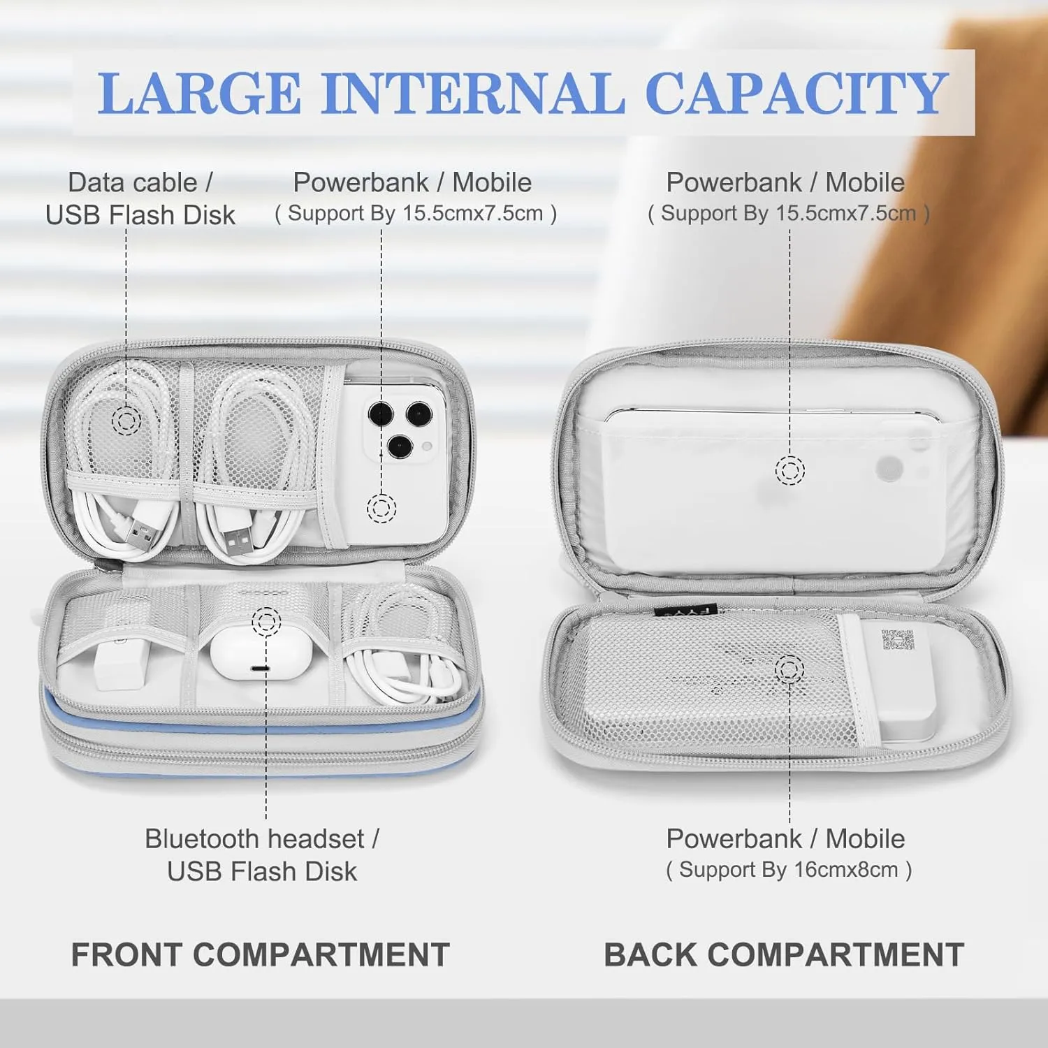 FYY Travel Cable Organizer Pouch Electronic Accessories Carry Case Portable Waterproof Double Layers All-in-One Storage Bag for Cord, Charger, Phone, Pattern Blue