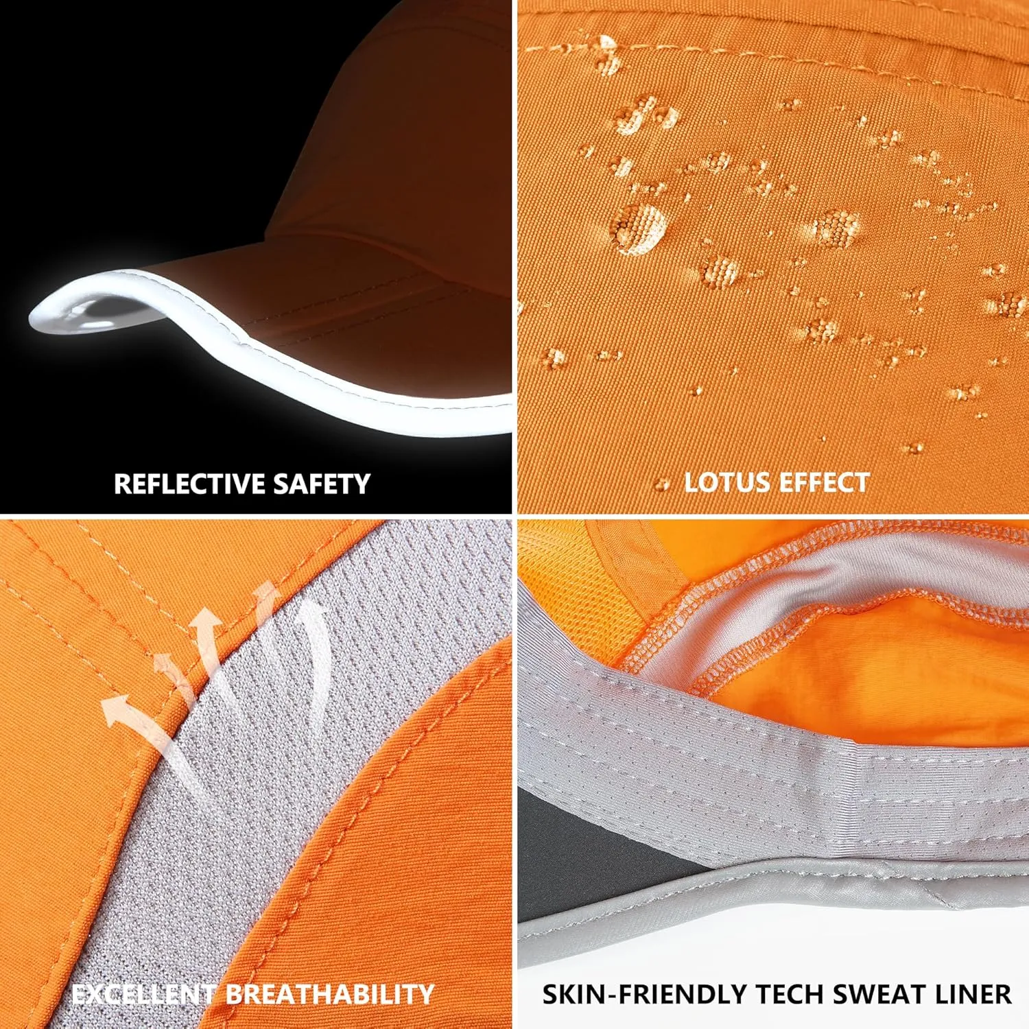 GADIEMKENSD 2 Pack Reflective Foldable Sports Hat UPF 50  Sun Protection Outdoor Run Hats for Men and Women