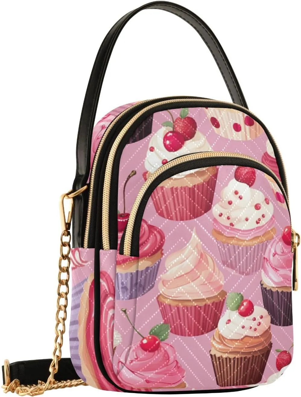GAIGEO Beautiful Pink Cupcakes Lady Crossbody Bag, Long Strap Crossbody Bag, Crossbody Purse for Women