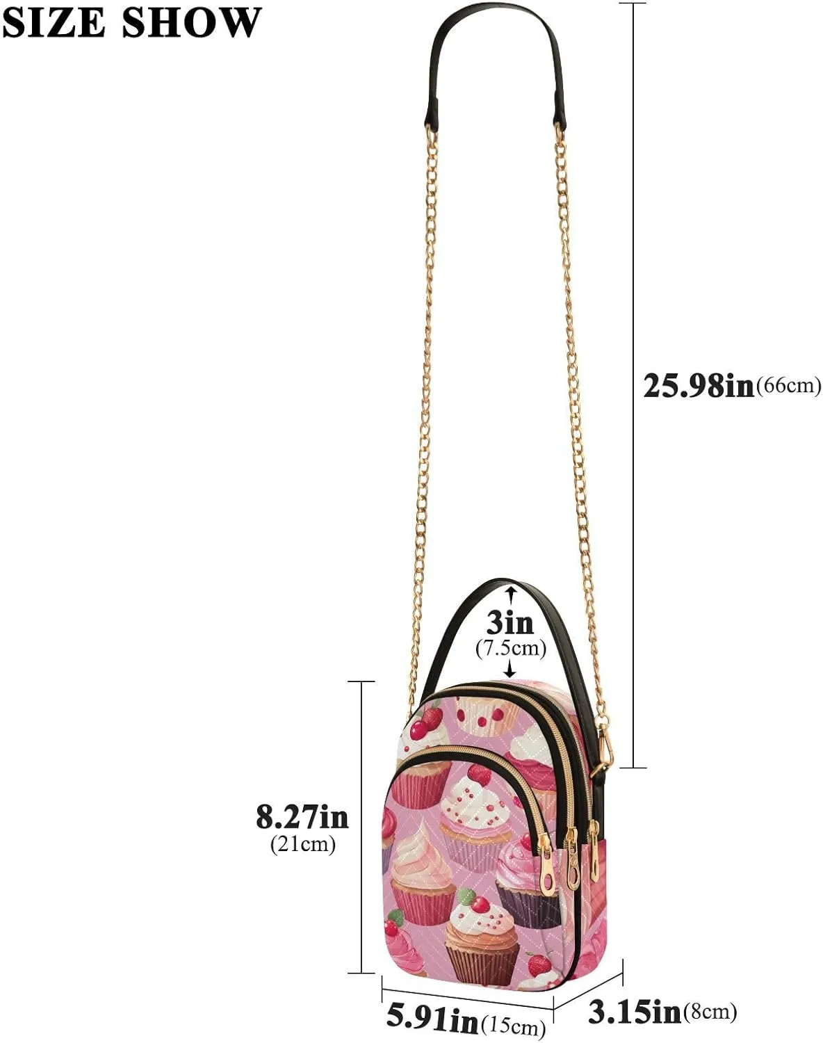 GAIGEO Beautiful Pink Cupcakes Lady Crossbody Bag, Long Strap Crossbody Bag, Crossbody Purse for Women