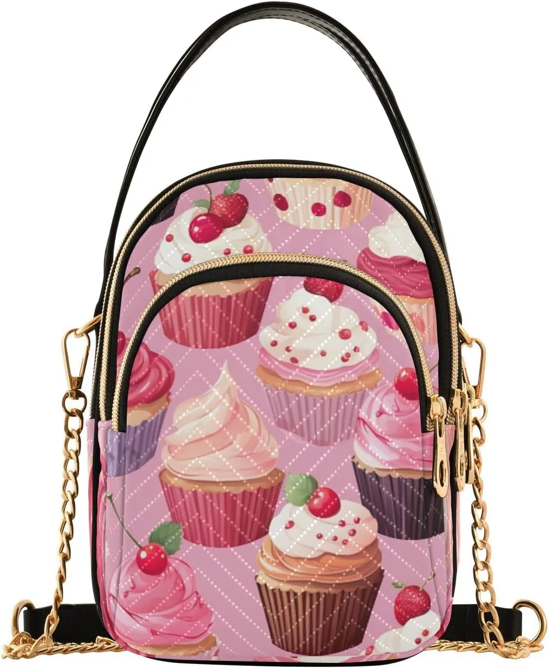 GAIGEO Beautiful Pink Cupcakes Lady Crossbody Bag, Long Strap Crossbody Bag, Crossbody Purse for Women