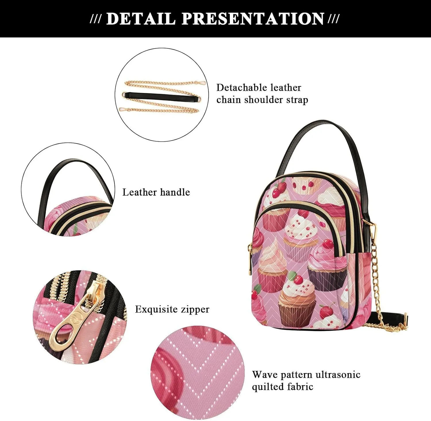 GAIGEO Beautiful Pink Cupcakes Lady Crossbody Bag, Long Strap Crossbody Bag, Crossbody Purse for Women