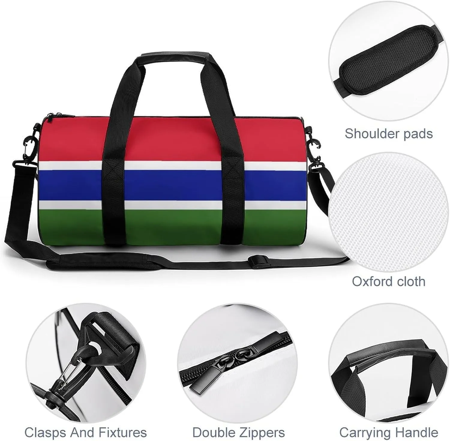 Gambia Flag Waterproof Gym Bag with Shoe Compartment Sports Duffel for Travel Beach