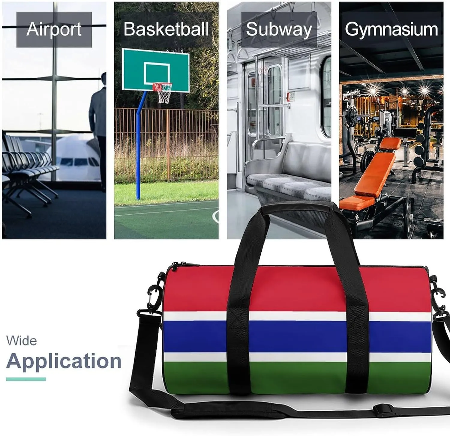 Gambia Flag Waterproof Gym Bag with Shoe Compartment Sports Duffel for Travel Beach