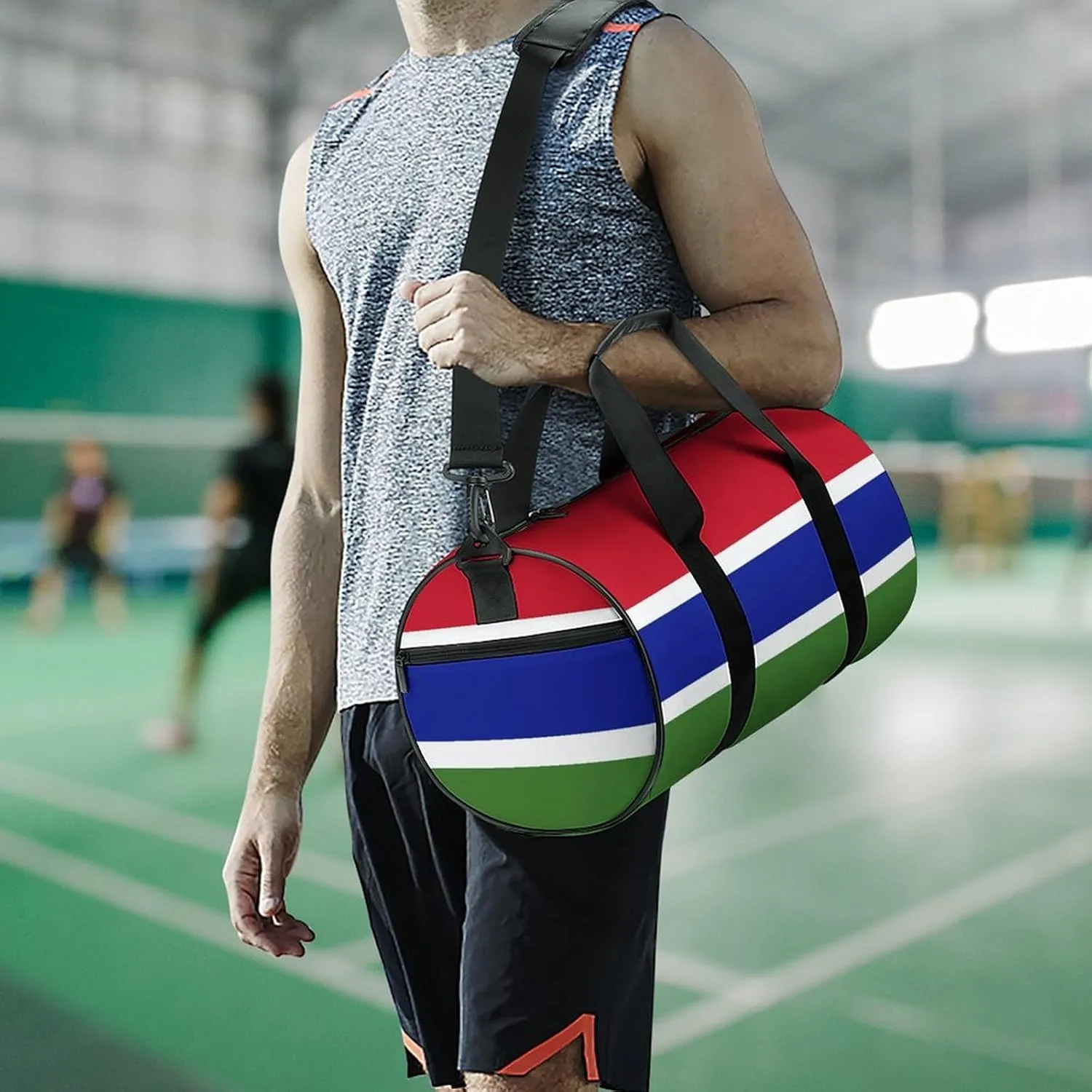 Gambia Flag Waterproof Gym Bag with Shoe Compartment Sports Duffel for Travel Beach