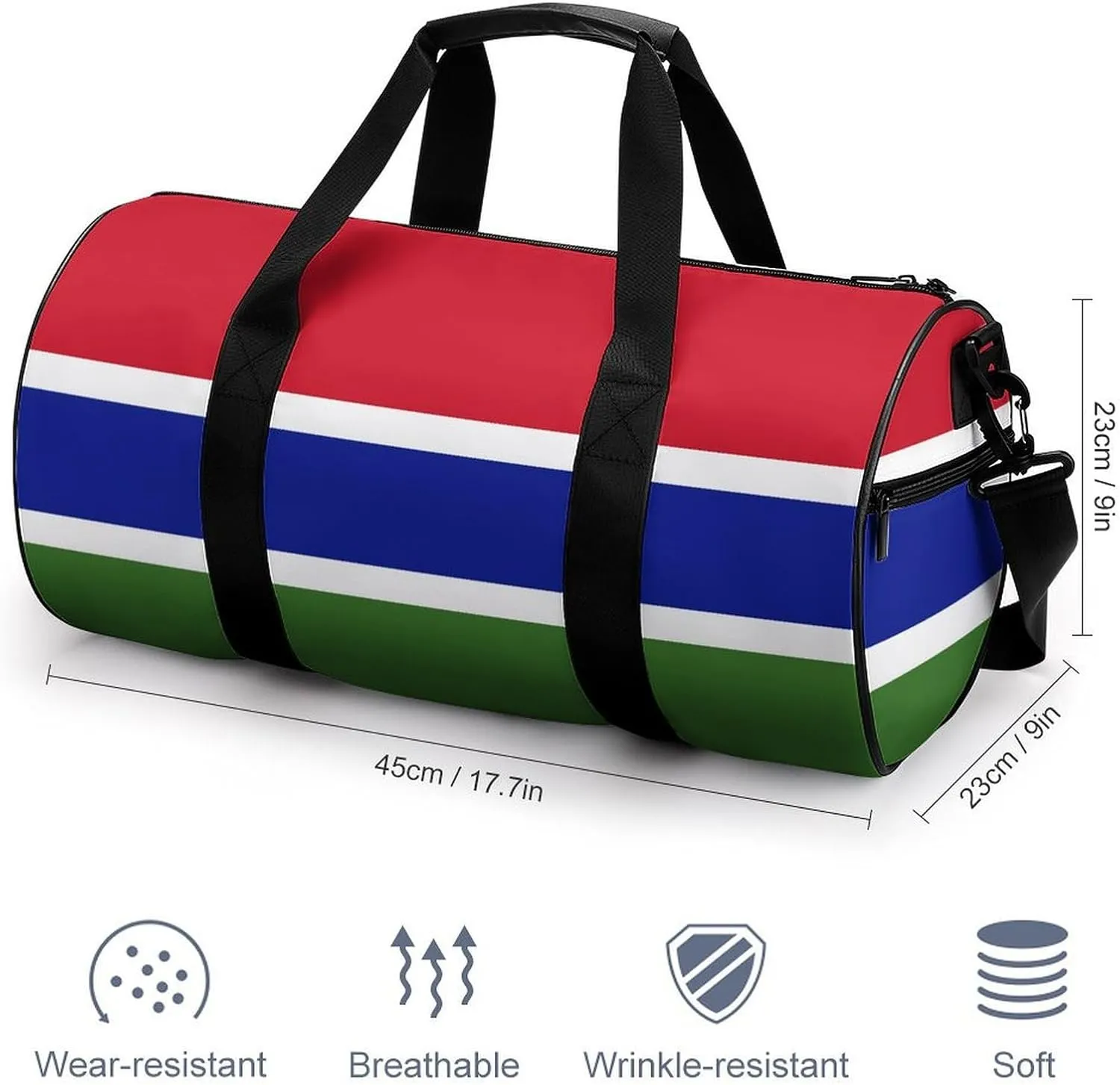 Gambia Flag Waterproof Gym Bag with Shoe Compartment Sports Duffel for Travel Beach