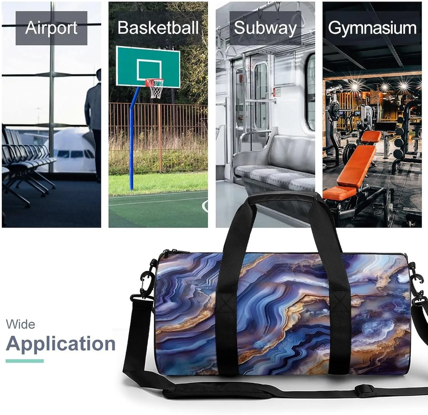 Gemstone Colors Abstract Agate Pattern Travel Gym Bag for Women Men Cylindrical Duffle Bag Sport Workout Bag with Shoulder Strap
