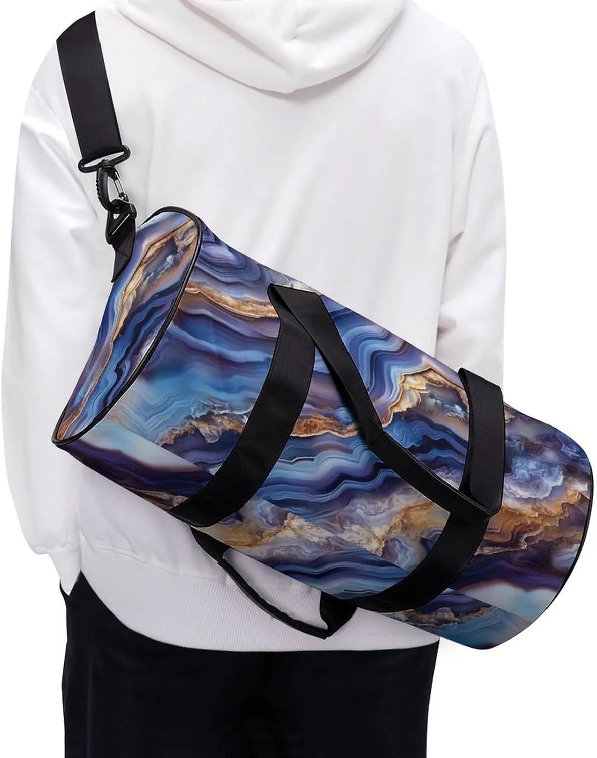 Gemstone Colors Abstract Agate Pattern Travel Gym Bag for Women Men Cylindrical Duffle Bag Sport Workout Bag with Shoulder Strap