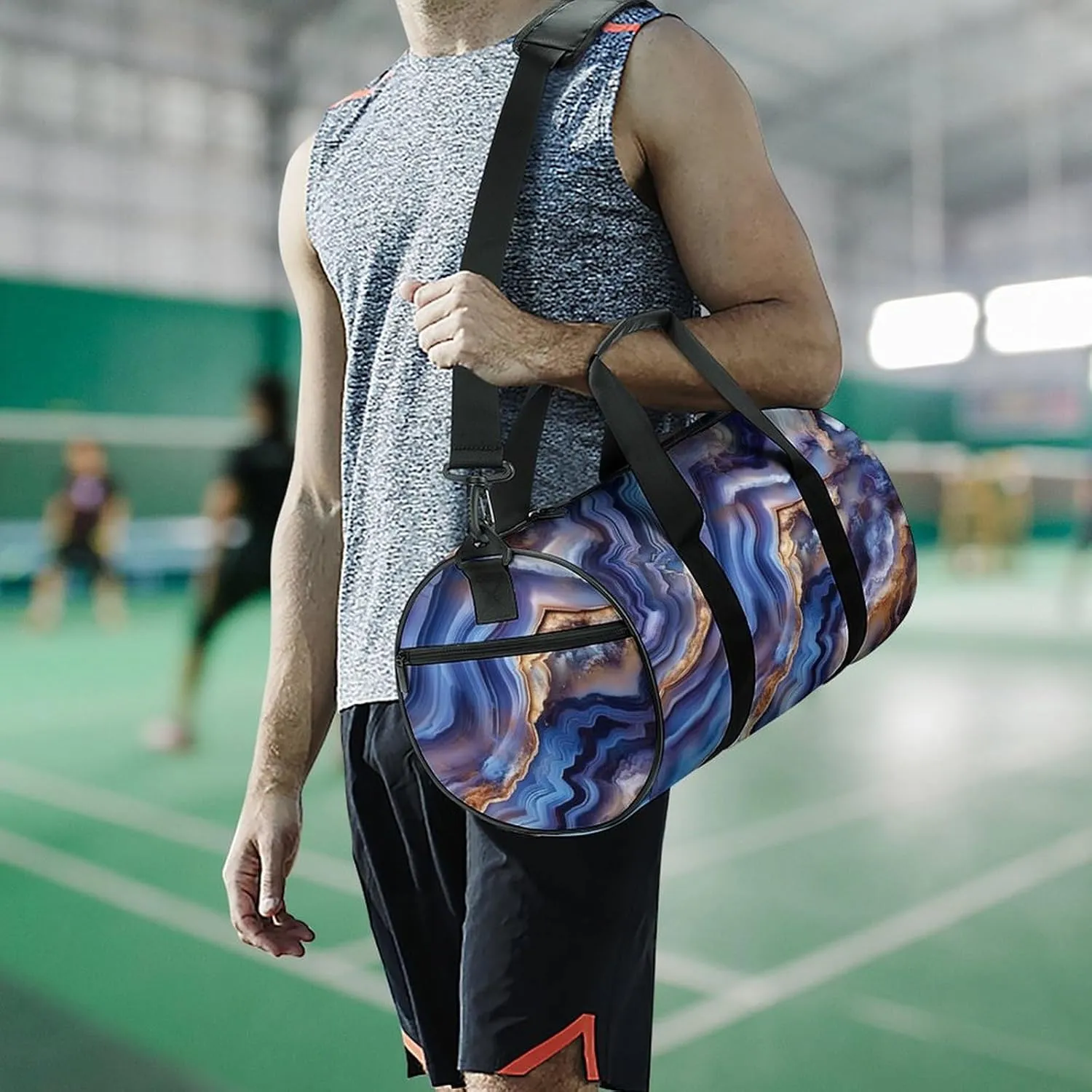Gemstone Colors Abstract Agate Pattern Travel Gym Bag for Women Men Cylindrical Duffle Bag Sport Workout Bag with Shoulder Strap