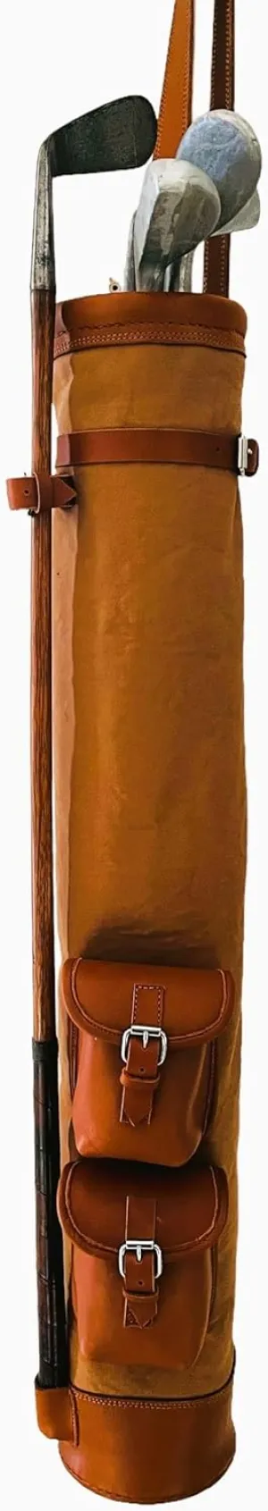 Geoffrey | Vintage TAN Canvas I Black Canvas I with TAN Leather Golf Club Carrying Bag with 2 Pockets | Retro - Bag only