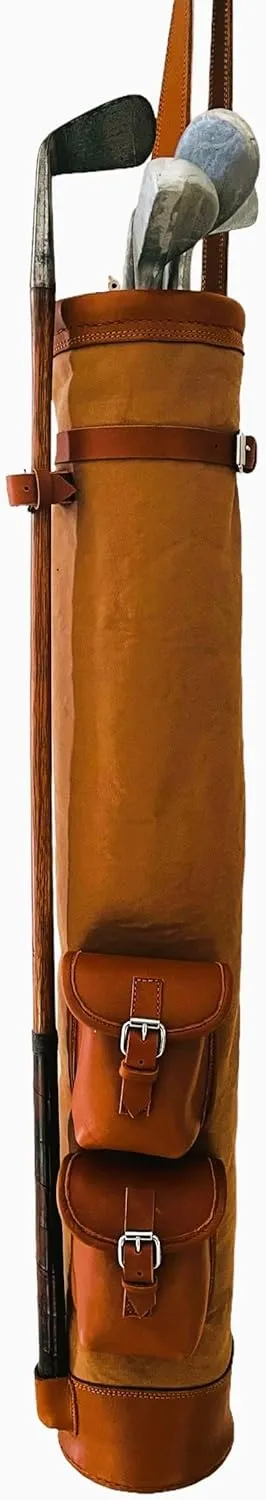 Geoffrey | Vintage TAN Canvas I Black Canvas I with TAN Leather Golf Club Carrying Bag with 2 Pockets | Retro - Bag only
