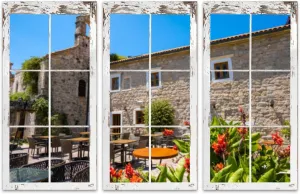 GerardoTee 3 Piece Canvas Wall Art open air restaurant old town Budva Montenegro city street vintage Modern Print Paintings Artwork Picture Wall Decor for Living Room Home Office Decor