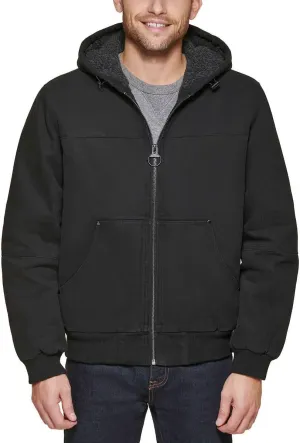 G.H. Bass & Co. Men’s Hooded Cotton Canvas Shell Workwear Jacket (Black,Large)