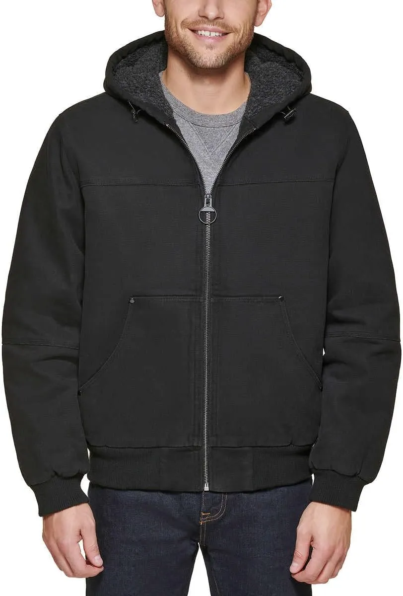 G.H. Bass & Co. Men’s Hooded Cotton Canvas Shell Workwear Jacket (Black,Large)