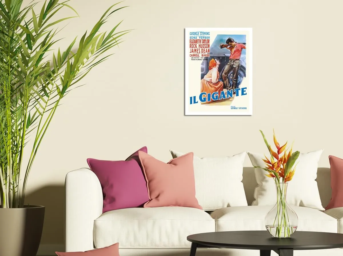 Giant (Il Gigante) - starring Elizabeth Taylor, Rock Hudson, and James Dean - Vintage Italian Movie Poster by Luigi Martinati c.1956 - Fine Art Rolled Canvas Print (Unframed) 11in x 14in