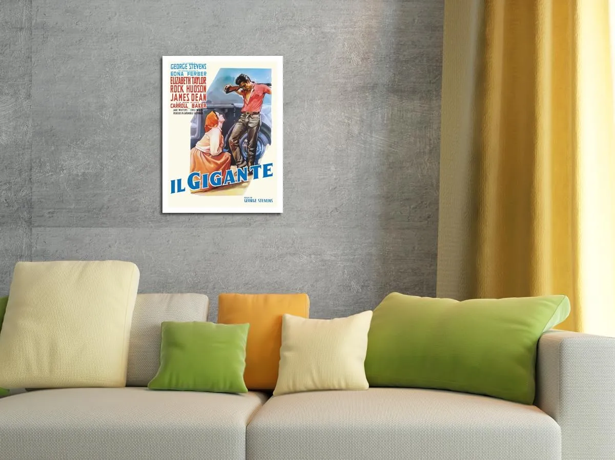 Giant (Il Gigante) - starring Elizabeth Taylor, Rock Hudson, and James Dean - Vintage Italian Movie Poster by Luigi Martinati c.1956 - Fine Art Rolled Canvas Print (Unframed) 11in x 14in