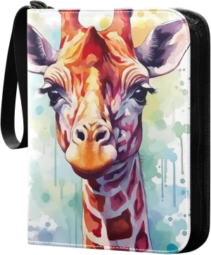 Giraffe Painting Card Binder, 400 Pockets Card Holder with 50 Sleeves, Sturdy Card Holder Folders for Game Cards & Sports Cards