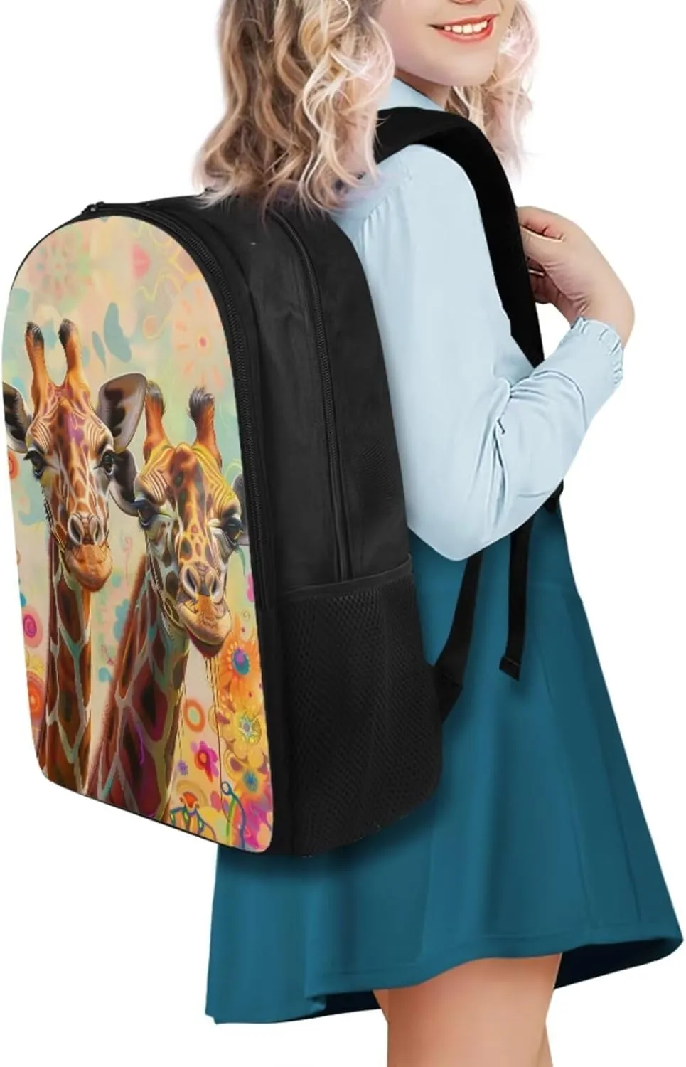 Giraffes Backpack Set for Toddler Girls Grades 4 to 8 Removable Strap Meal Bags for Kids 15 inch Large Capacity Tote Bag School for School Picnic Travel Outdoor